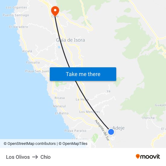 Los Olivos to Chío map