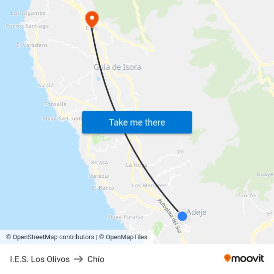 I.E.S. Los Olivos to Chío map