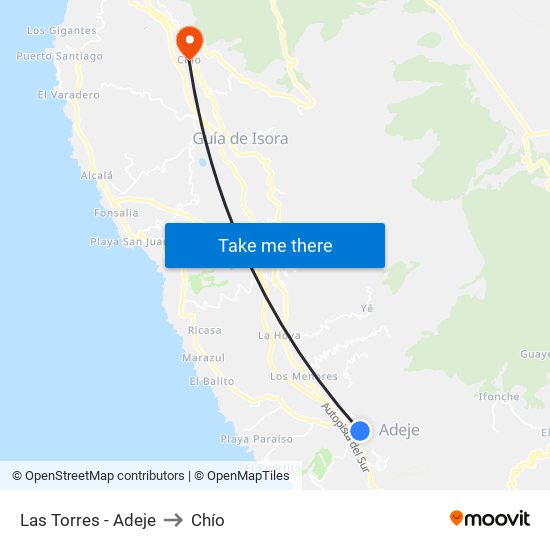 Las Torres - Adeje to Chío map