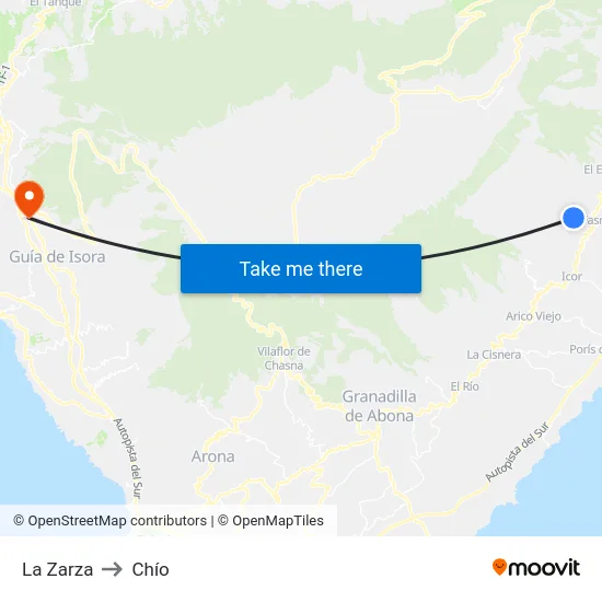 La Zarza to Chío map