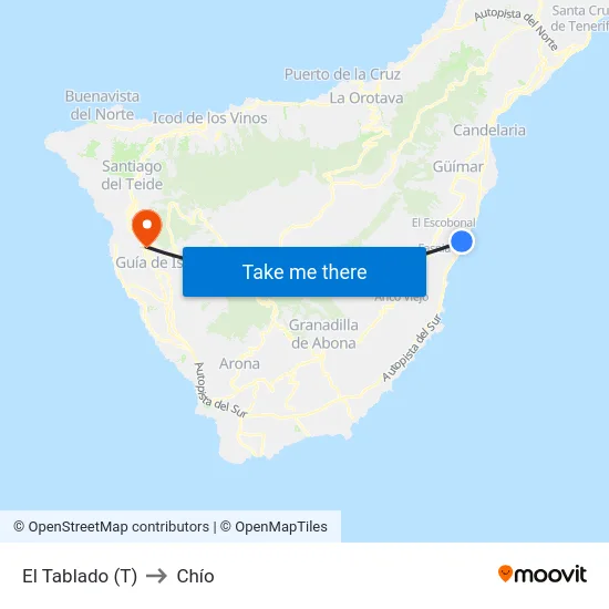 El Tablado (T) to Chío map
