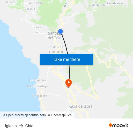 Iglesia to Chío map