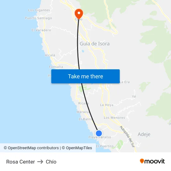 Rosa Center to Chío map