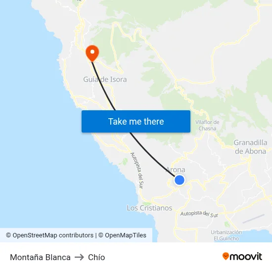 Montaña Blanca to Chío map