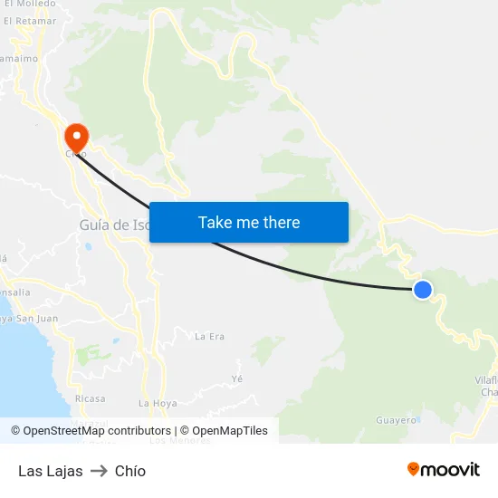 Las Lajas to Chío map