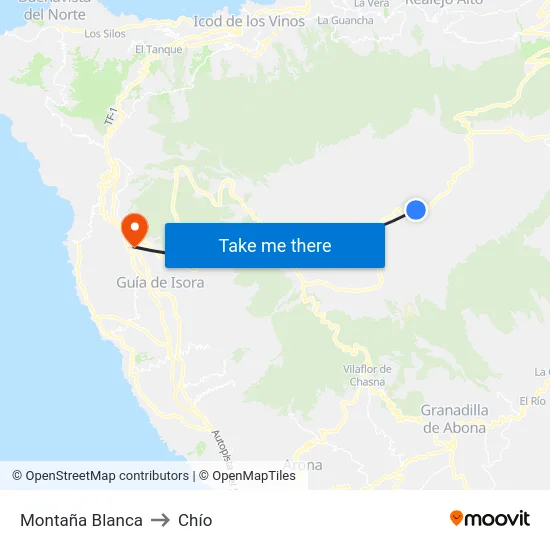 Montaña Blanca to Chío map
