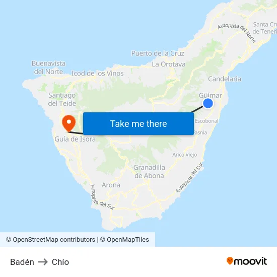 Badén to Chío map