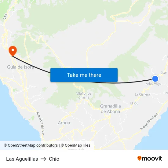 Las Aguelillas to Chío map