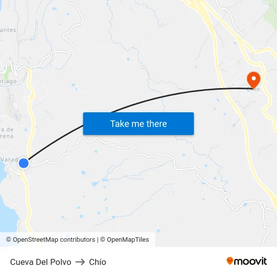Cueva Del Polvo to Chío map