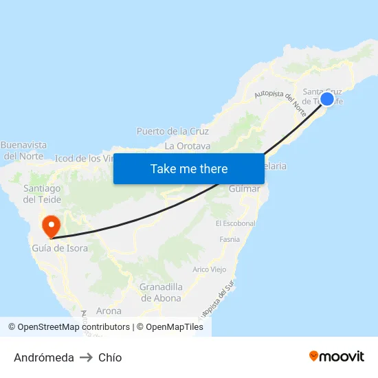 Andrómeda to Chío map