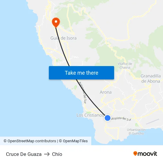 Cruce De Guaza to Chío map