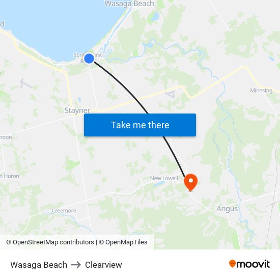 Wasaga Beach to Clearview map