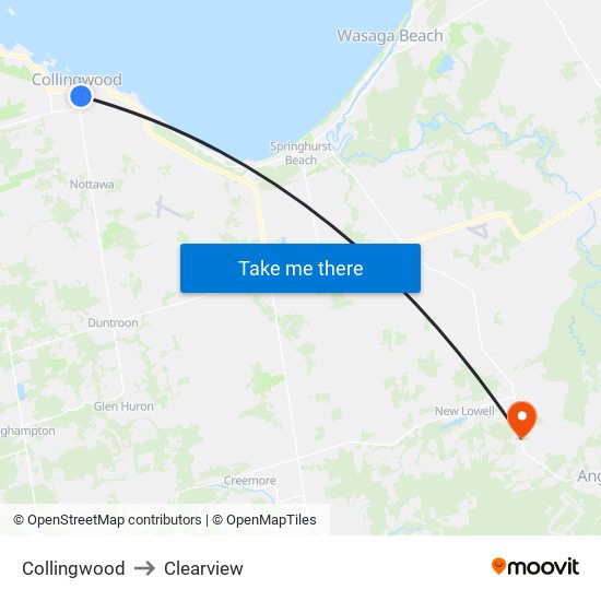 Collingwood to Clearview map