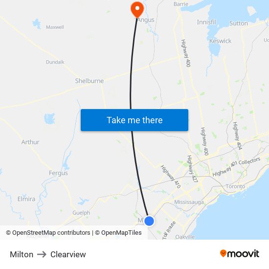 Milton to Clearview map