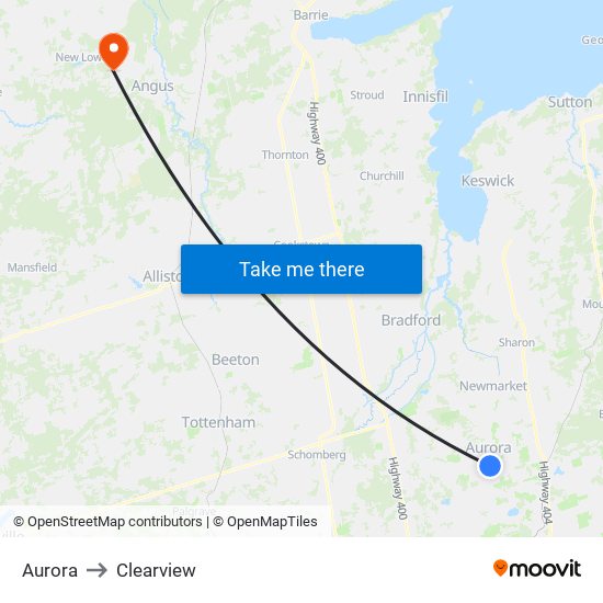 Aurora to Clearview map
