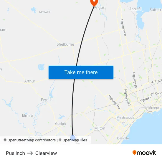 Puslinch to Clearview map