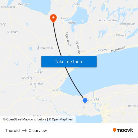 Thorold to Clearview map