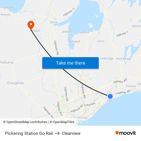 Pickering Station Go Rail to Clearview map
