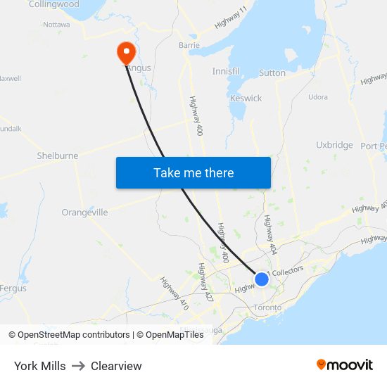 York Mills to Clearview map