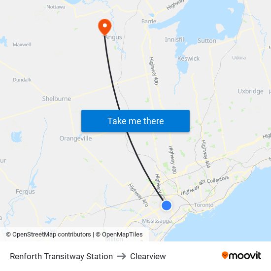 Renforth Transitway Station to Clearview map