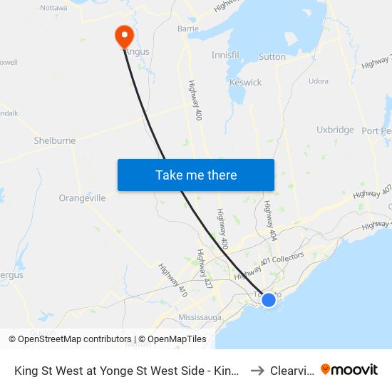 King St West at Yonge St West Side - King Station to Clearview map