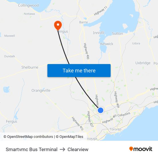 Smartvmc Bus Terminal to Clearview map