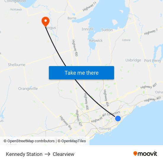 Kennedy Station to Clearview map