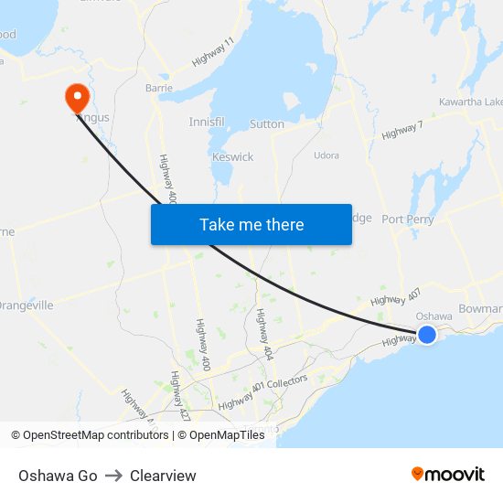 Oshawa Go to Clearview map