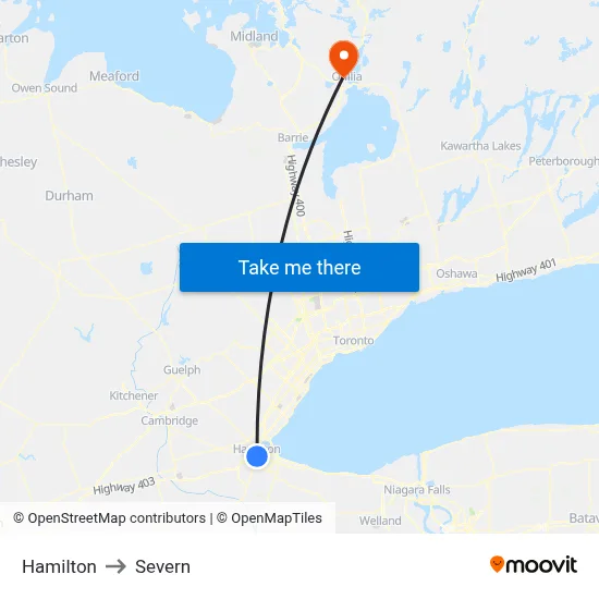Hamilton to Severn map