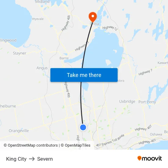 King City to Severn map