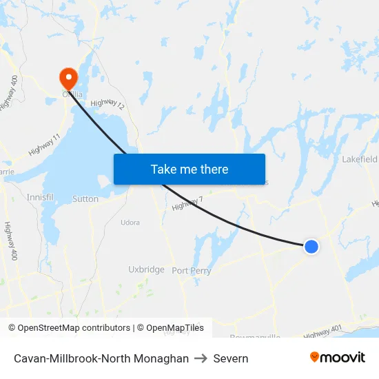 Cavan-Millbrook-North Monaghan to Severn map