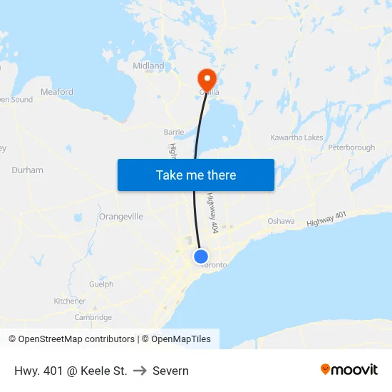 Hwy. 401 @ Keele St. to Severn map