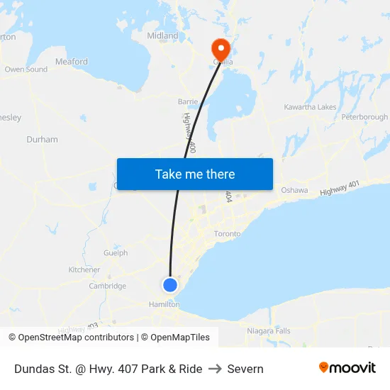 Dundas St. @ Hwy. 407 Park & Ride to Severn map