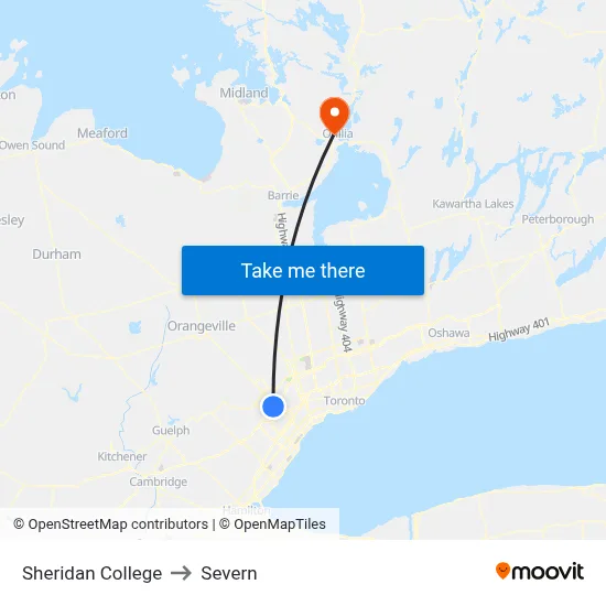 Sheridan College to Severn map