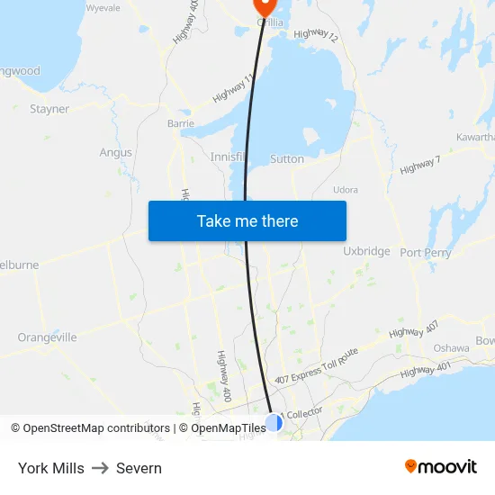 York Mills to Severn map