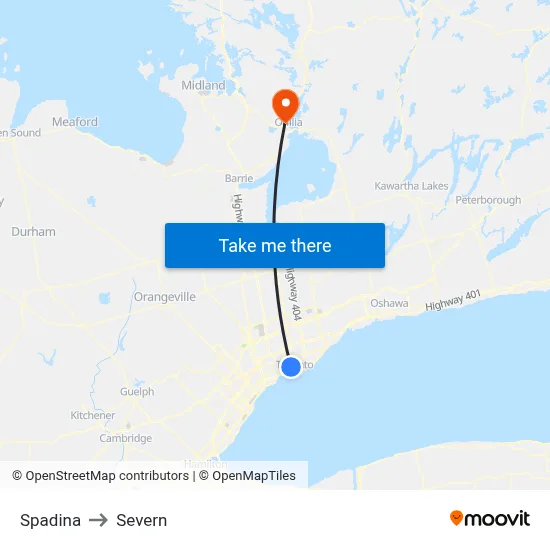 Spadina to Severn map
