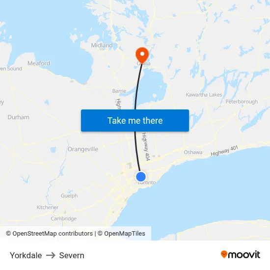 Yorkdale to Severn map