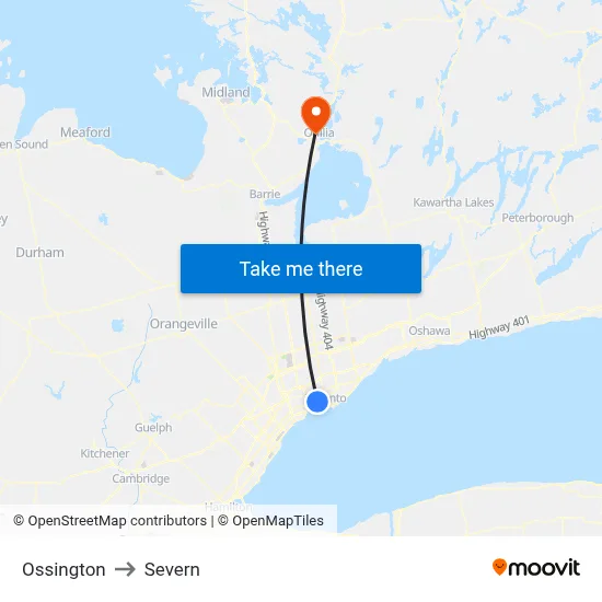 Ossington to Severn map