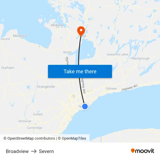 Broadview to Severn map