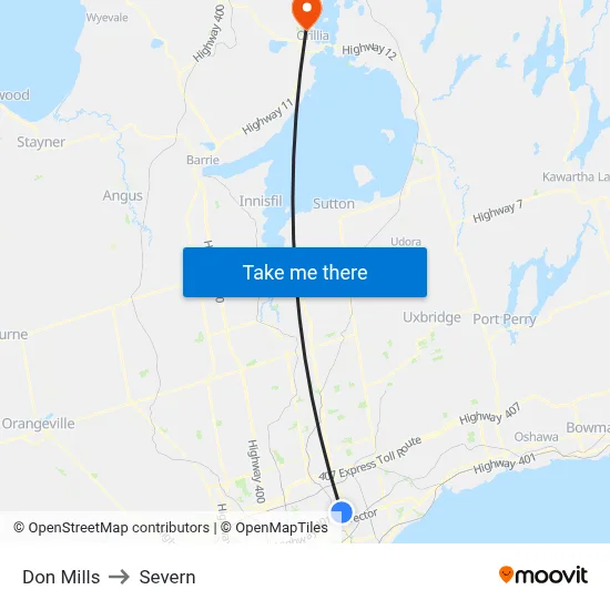 Don Mills to Severn map