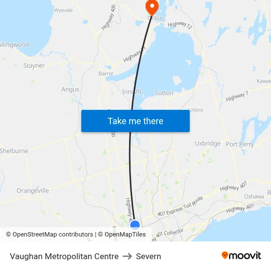 Vaughan Metropolitan Centre to Severn map