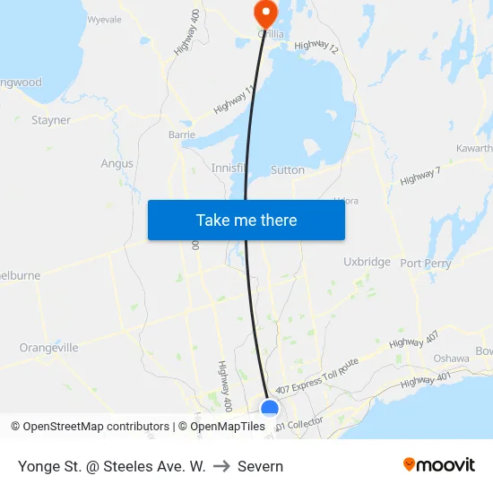 Yonge St. @ Steeles Ave. W. to Severn map