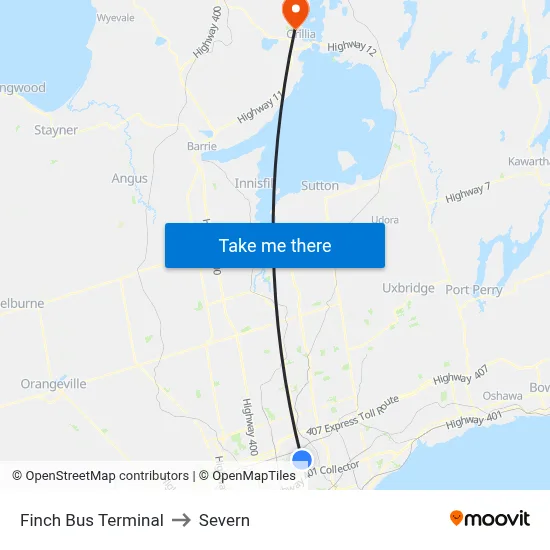 Finch Bus Terminal to Severn map