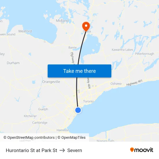 Hurontario St at Park St to Severn map
