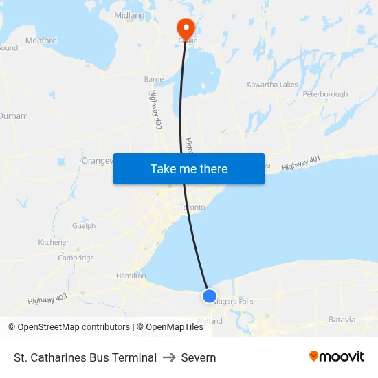 St. Catharines Bus Terminal to Severn map