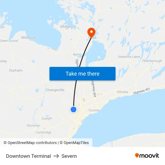 Downtown Terminal to Severn map