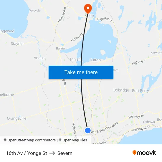 16th Av / Yonge St to Severn map
