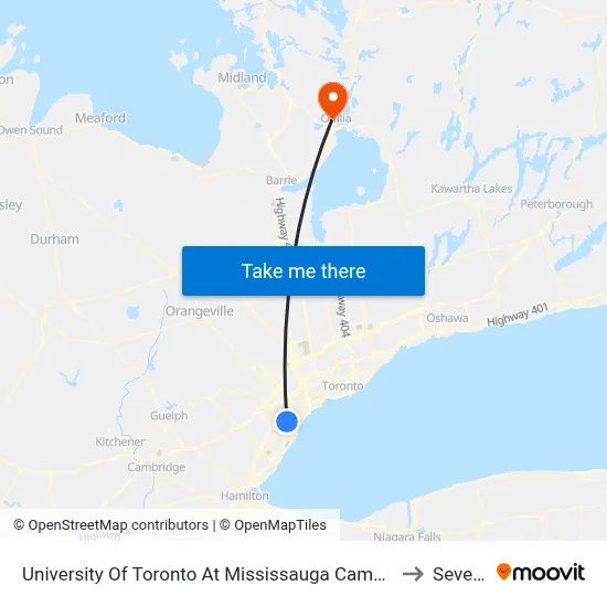 University Of Toronto At Mississauga Campus to Severn map