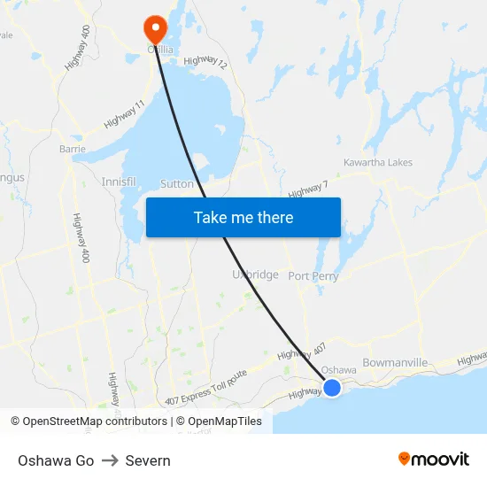 Oshawa Go to Severn map