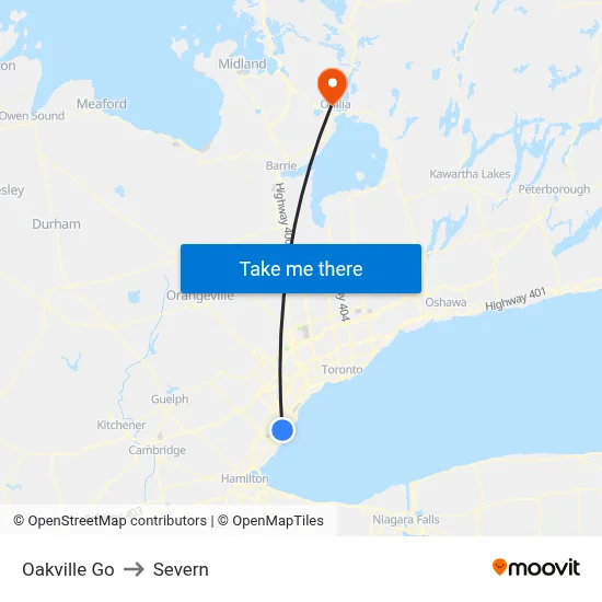 Oakville Go to Severn map
